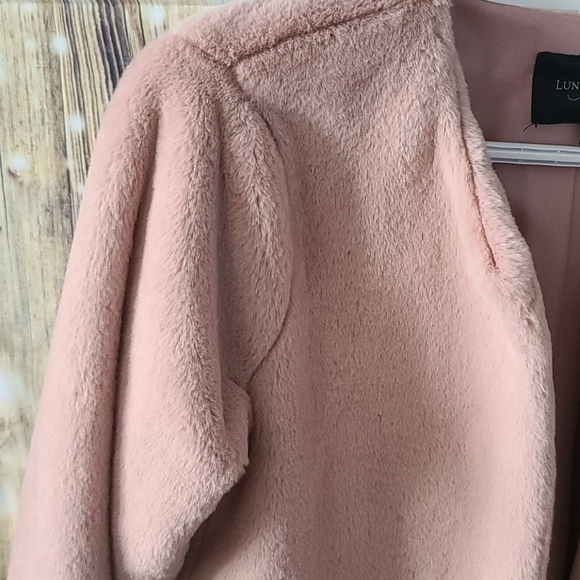 Lungo l'Arno Faux Fur dusty pink open coat - Picture 12 of 15